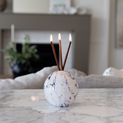 Everlasting Candle Co Neva Signature Set - White Marble Vase & Champagne Candle Sticks