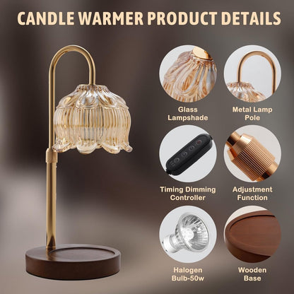 Walnut Candle Warmer Lamp with Timer & Dimmer