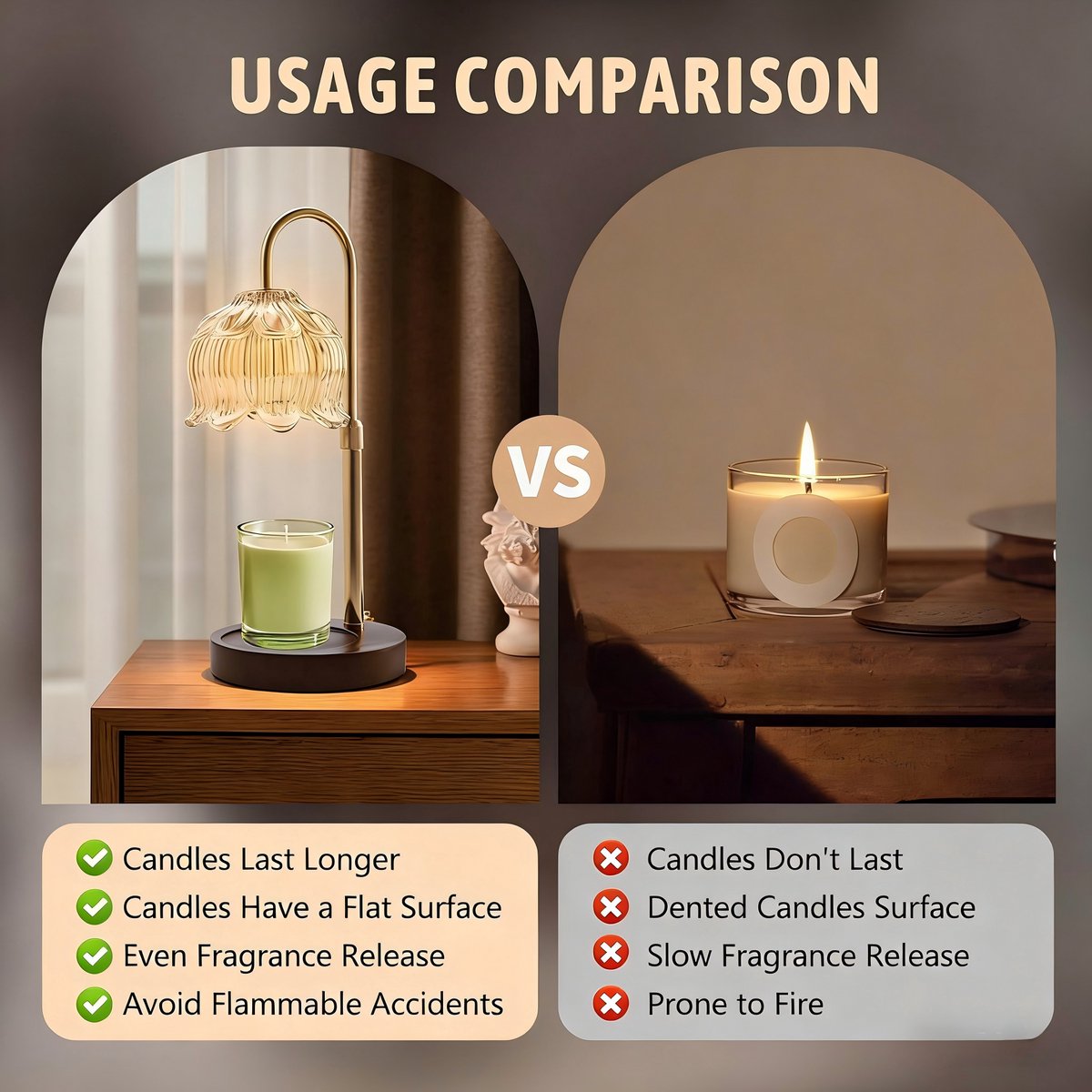 Walnut Candle Warmer Lamp with Timer & Dimmer