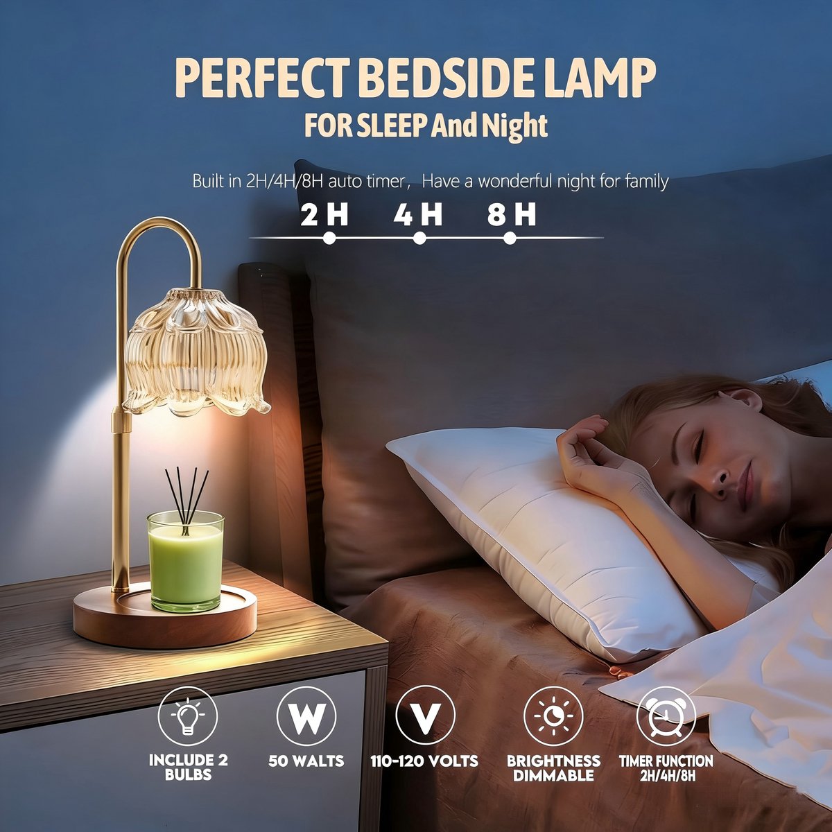Walnut Candle Warmer Lamp with Timer & Dimmer