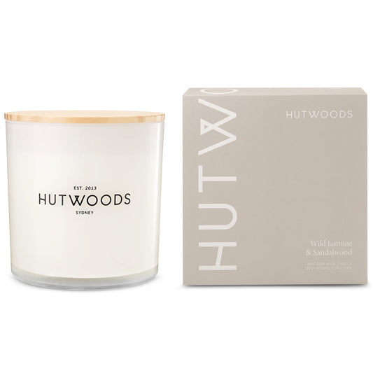 Hutwoods Wild Jasmine & Sandalwood Candle Extra Large 250+ Hours Burn Time - The Gift Company