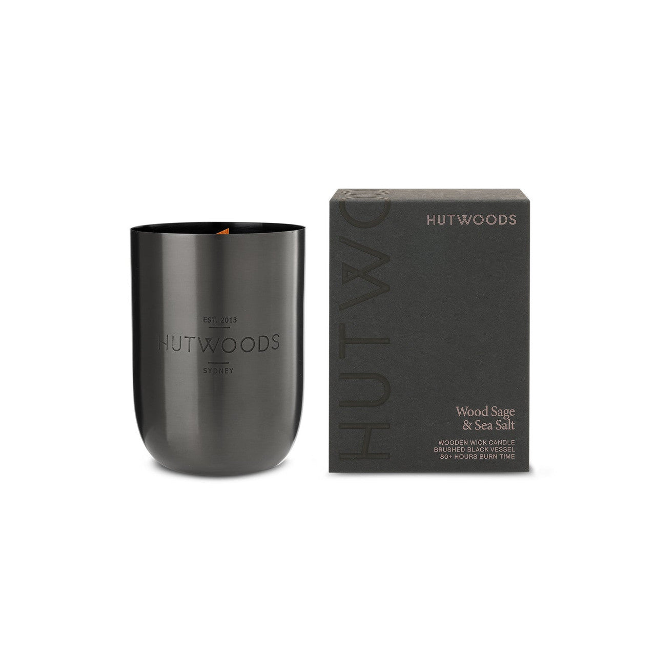 Hutwoods Wood Sage & Sea Salt Matte Black Vessel Candle 375g 80+ Hours Burn Time - The Gift Company
