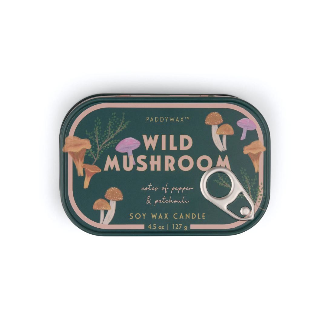 Paddywax Bistro Mushroom Printed Tin Candle - Wild Mushroom 127g