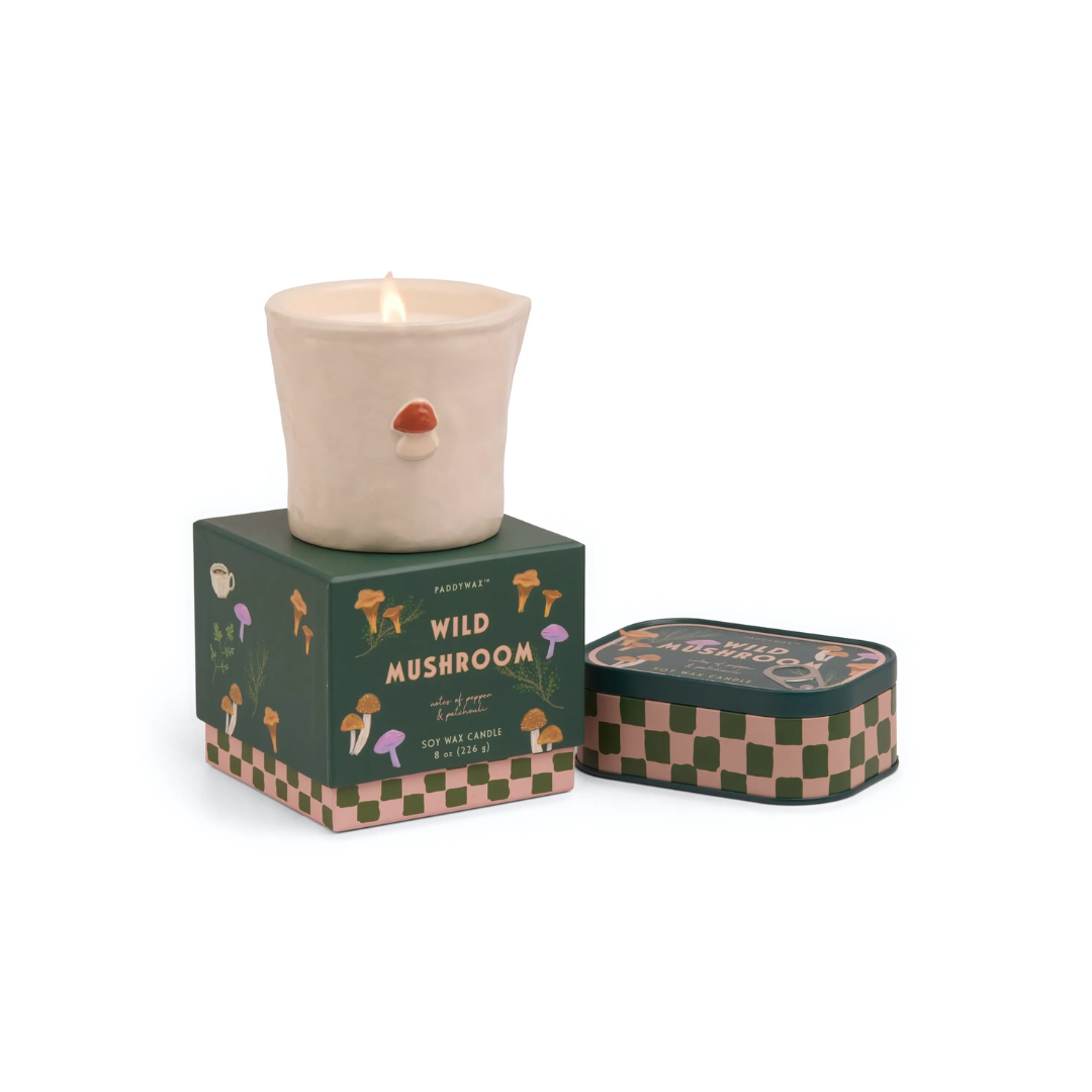 Paddywax Bistro Mushroom Printed Tin Candle - Wild Mushroom 127g