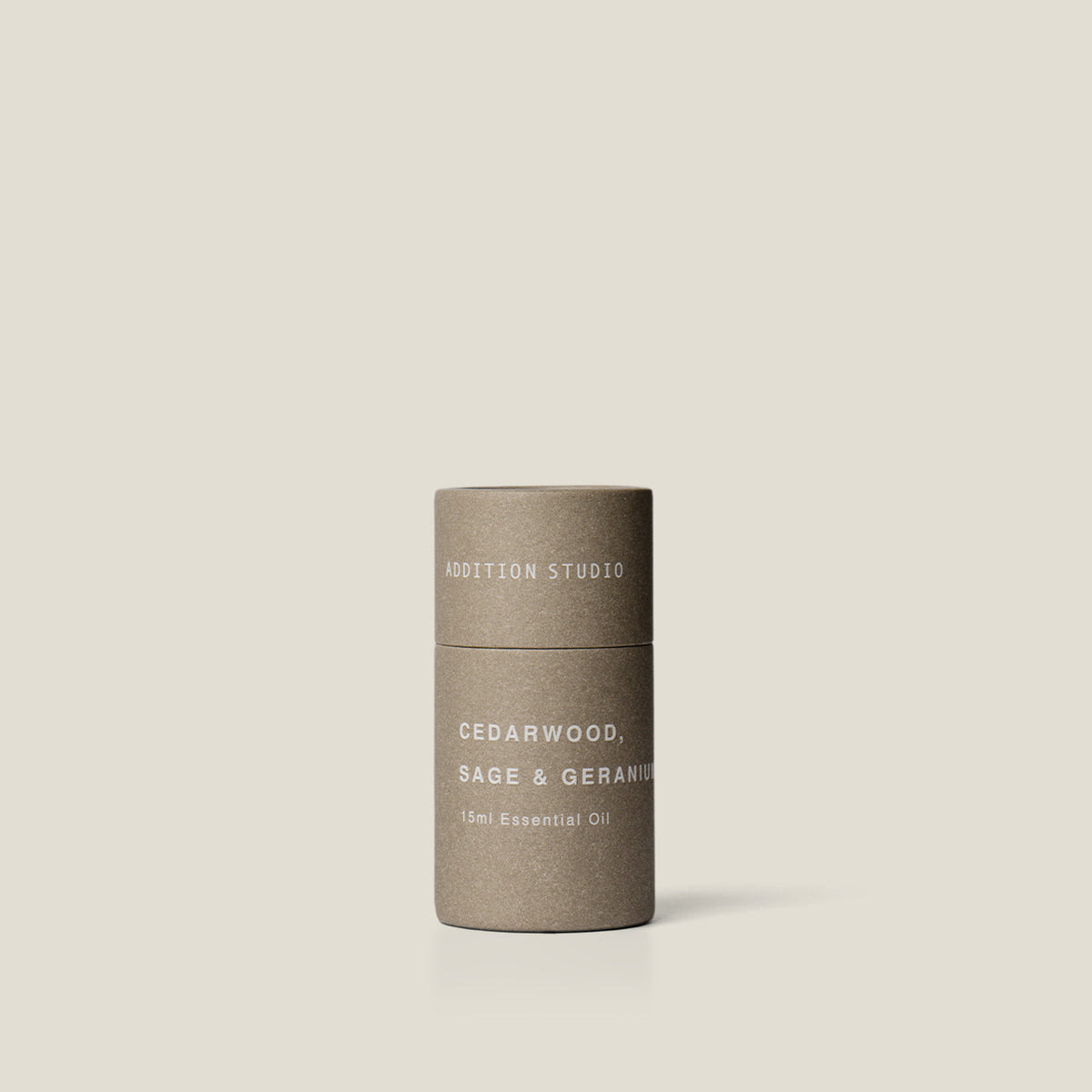 Addition Studio Cedarwood Sage and Geranium essential oil in original product carton