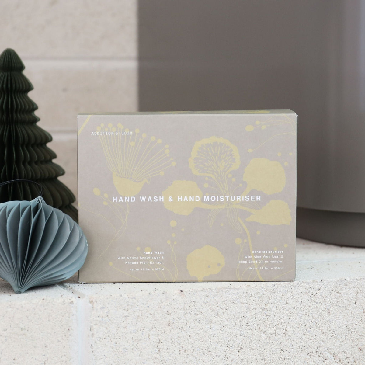 Addition Studio Hand Wash & Hand Moisturiser Gift Set 390mL styled product photography