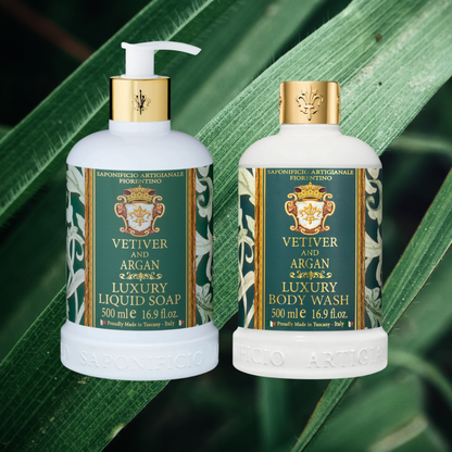 Bath & Body Gift Sets - Saponificio Artigianale Fiorentino - Saponificio Artigianale Fiorentino Vetiver & Argan Bundle Set Complete Luxury Gift Collection - The Gift Company