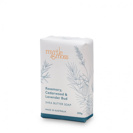 Bath Soap Bar - Myrtle & Moss - Myrtle & Moss Shea Butter Soap Rosemary, Cedarwood & Lavender Bud 200g - The Gift Company