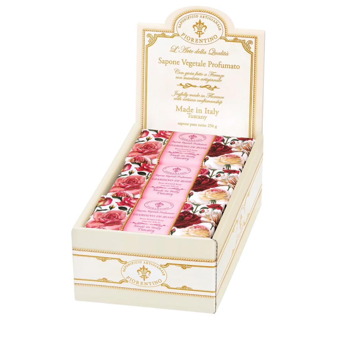 Bath Soap Bar - Saponificio Artigianale Fiorentino - Saponificio Artigianale Fiorentino Garden Rose Bar Soap 6 x 250g - The Gift Company