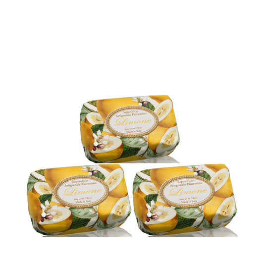 Bath Soap Bar - Saponificio Artigianale Fiorentino - Saponificio Artigianale Fiorentino Lemon Bar Soap Set of 3 x 200g - The Gift Company