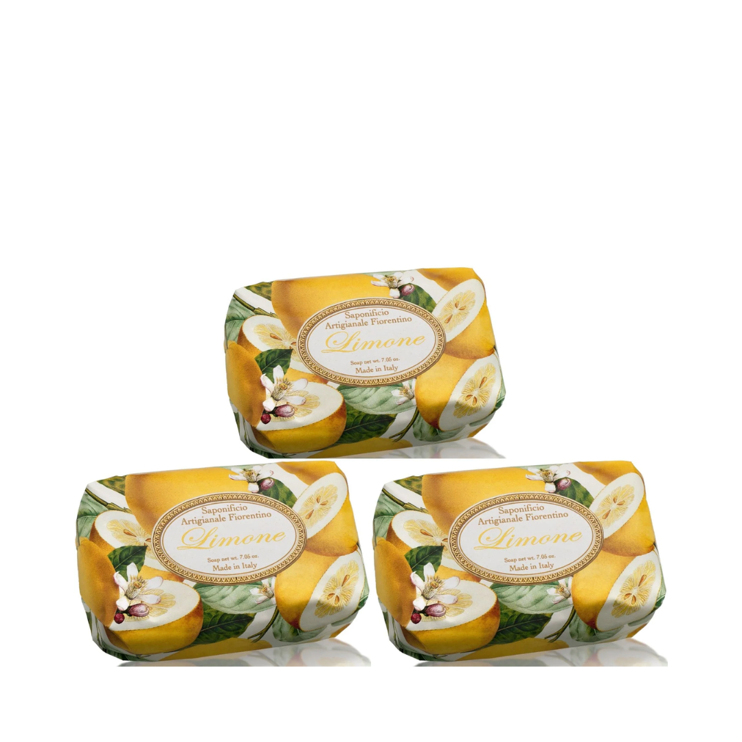 Bath Soap Bar - Saponificio Artigianale Fiorentino - Saponificio Artigianale Fiorentino Lemon Bar Soap Set of 3 x 200g - The Gift Company
