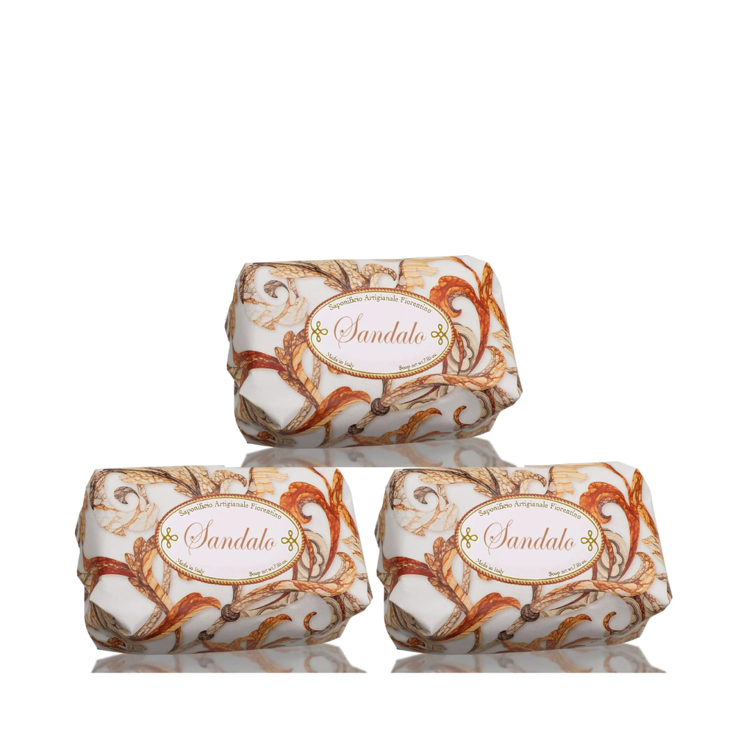 Bath Soap Bar - Saponificio Artigianale Fiorentino - Saponificio Artigianale Fiorentino Sandalwood Bar Soap Set of 3 x 200g - The Gift Company