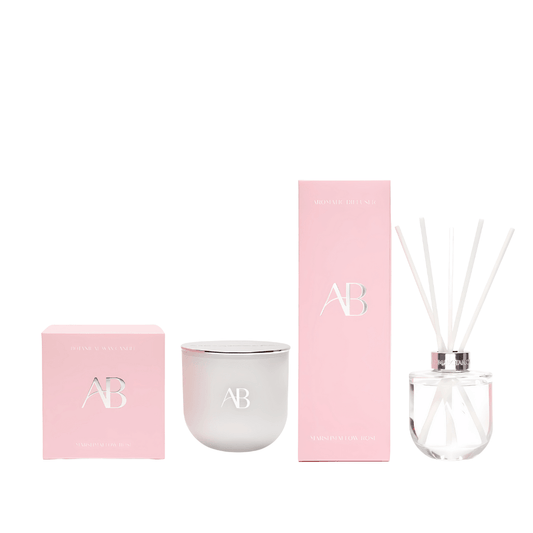 Bundle - Aromabotanical - Aromabotanical Marshmallow Rose Candle & Diffuser Bundle (worth $65) - The Gift Company