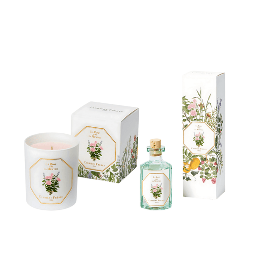 Candle & Diffuser Set - Carriere Freres - Carrière Frères La Rose aime la Menthe Candle 185g & Diffuser 200mL Bundle (worth $210) - The Gift Company