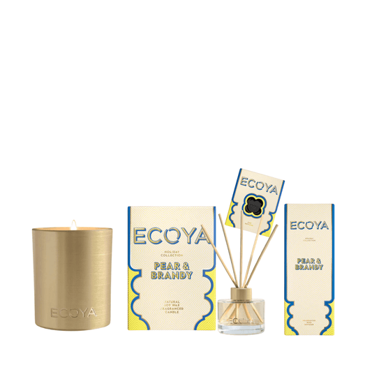 Candle & Diffuser Set - Ecoya - ECOYA Pear & Brandy Holiday Collection Bundle: Candle, Diffuser & Car Diffuser (worth $110) - The Gift Company