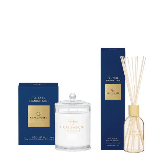 Candle & Diffuser Set - Glasshouse - Glasshouse Fragrances I'll Take Manhattan Candle 380g & Diffuser 250mL Bundle (worth $110) - The Gift Company