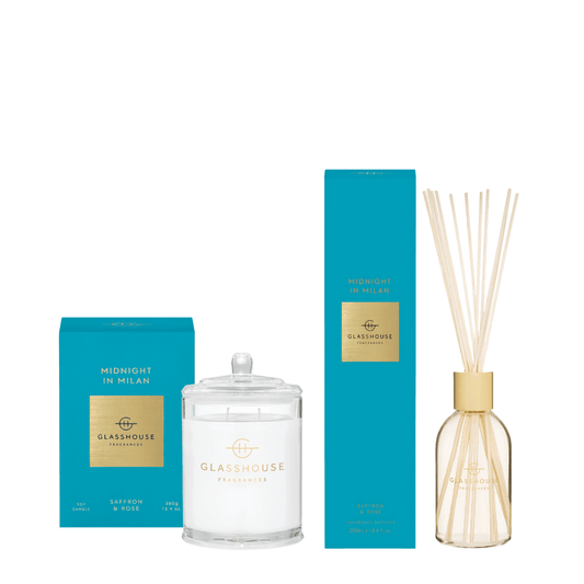 Candle & Diffuser Set - Glasshouse - Glasshouse Fragrances Midnight in Milan Candle 380g & Diffuser 250mL Bundle (worth $110) - The Gift Company