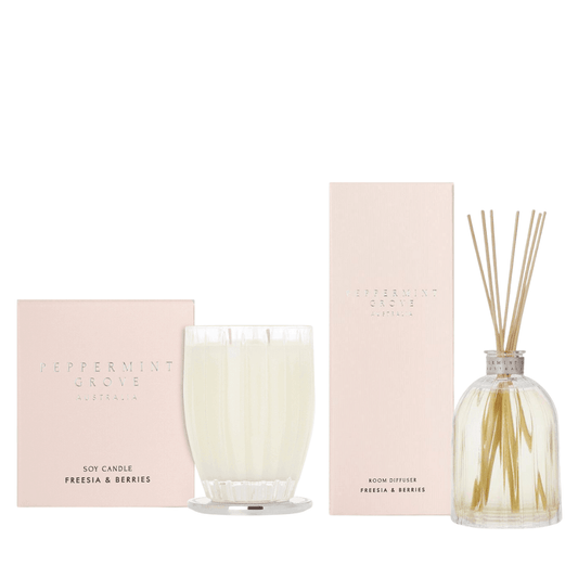 Candle & Diffuser Set - Peppermint Grove - Peppermint Grove Fressia & Berries Candle 370g & Diffuser 350mL Bundle (worth $95) - The Gift Company