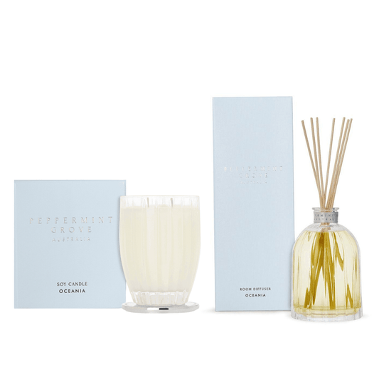 Candle & Diffuser Set - Peppermint Grove - Peppermint Grove Oceania Candle 370g & Diffuser 350mL Bundle (worth $95) - The Gift Company