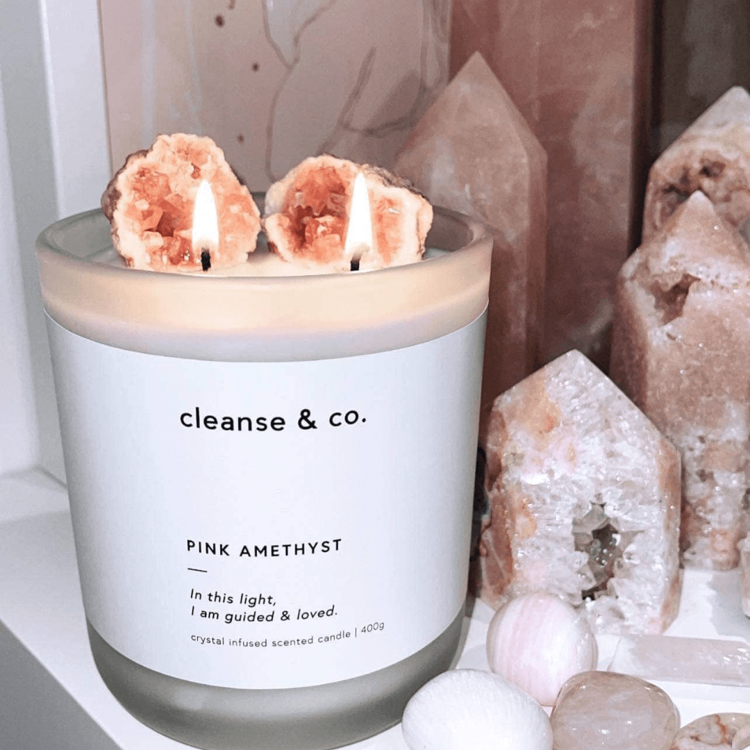 Candle - Cleanse & Co. - Cleanse & Co. Pink Amethyst Intention Crystal Candle 200g - The Gift Company