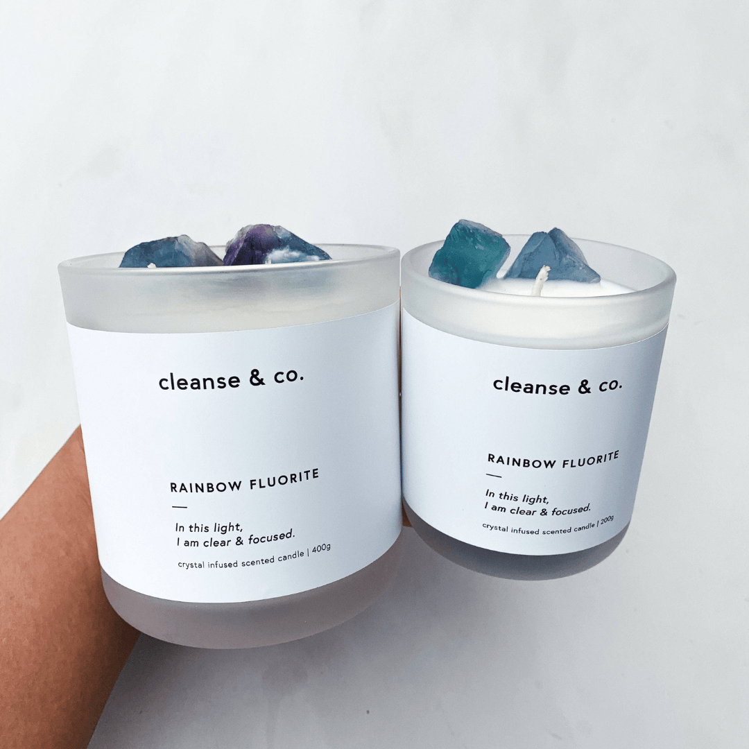 Candle - Cleanse & Co. - Cleanse & Co. Rainbow Fluorite Intention Crystal Candle 200g - The Gift Company