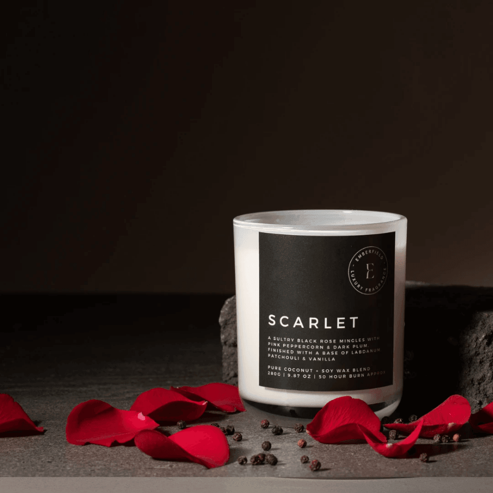 Candle - Emberfield - Scarlet: Dark Rose, Labdanum Coco & Soy Candle - The Gift Company