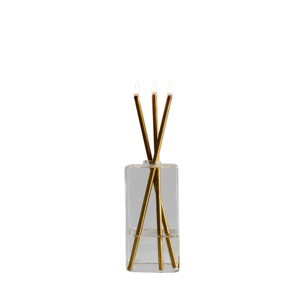 Candle - Everlasting Candle Co - Everlasting Candle Co Jervis Signature Set - Clear Vase & Gold Candle Sticks - The Gift Company
