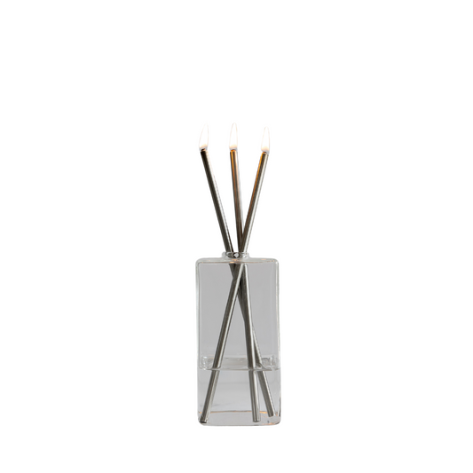 Candle - Everlasting Candle Co - Everlasting Candle Co Jervis Signature Set - Clear Vase & Silver Candle Sticks - The Gift Company