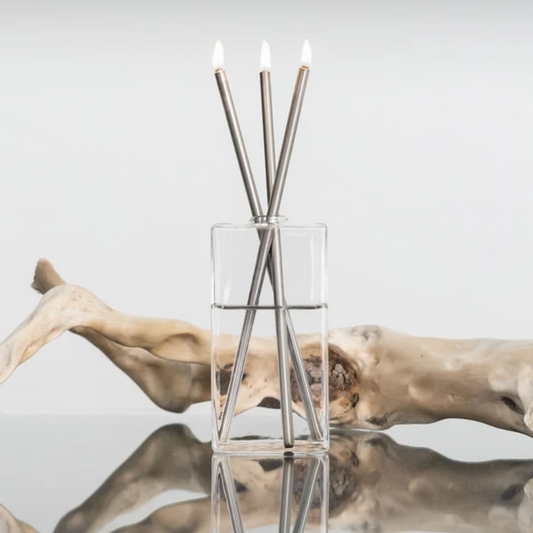 Candle - Everlasting Candle Co - Everlasting Candle Co Jervis Signature Set - Clear Vase & Silver Candle Sticks - The Perfume Company