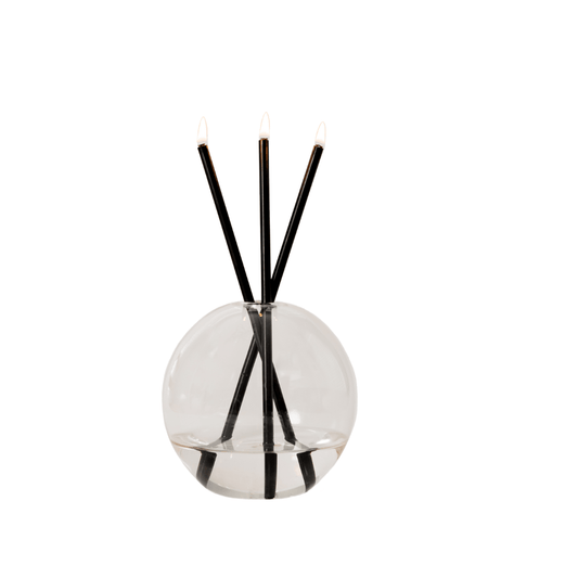 Candle - Everlasting Candle Co - Everlasting Candle Co Neva Signature Set - Clear Vase & Black Candle Sticks - The Perfume Company