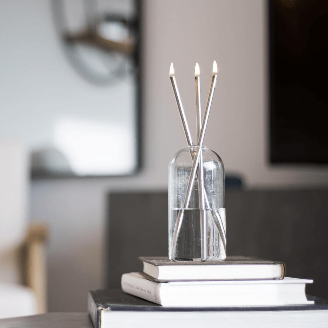 Candle - Everlasting Candle Co - Everlasting Candle Co Wylie Signature Set - Clear Vase & Silver Candle Sticks - The Gift Company