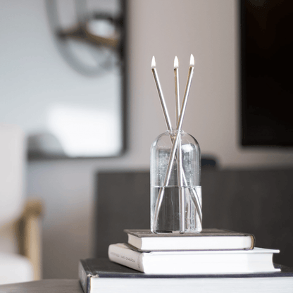 Candle - Everlasting Candle Co - Everlasting Candle Co Wylie Signature Set - Clear Vase & Silver Candle Sticks - The Gift Company