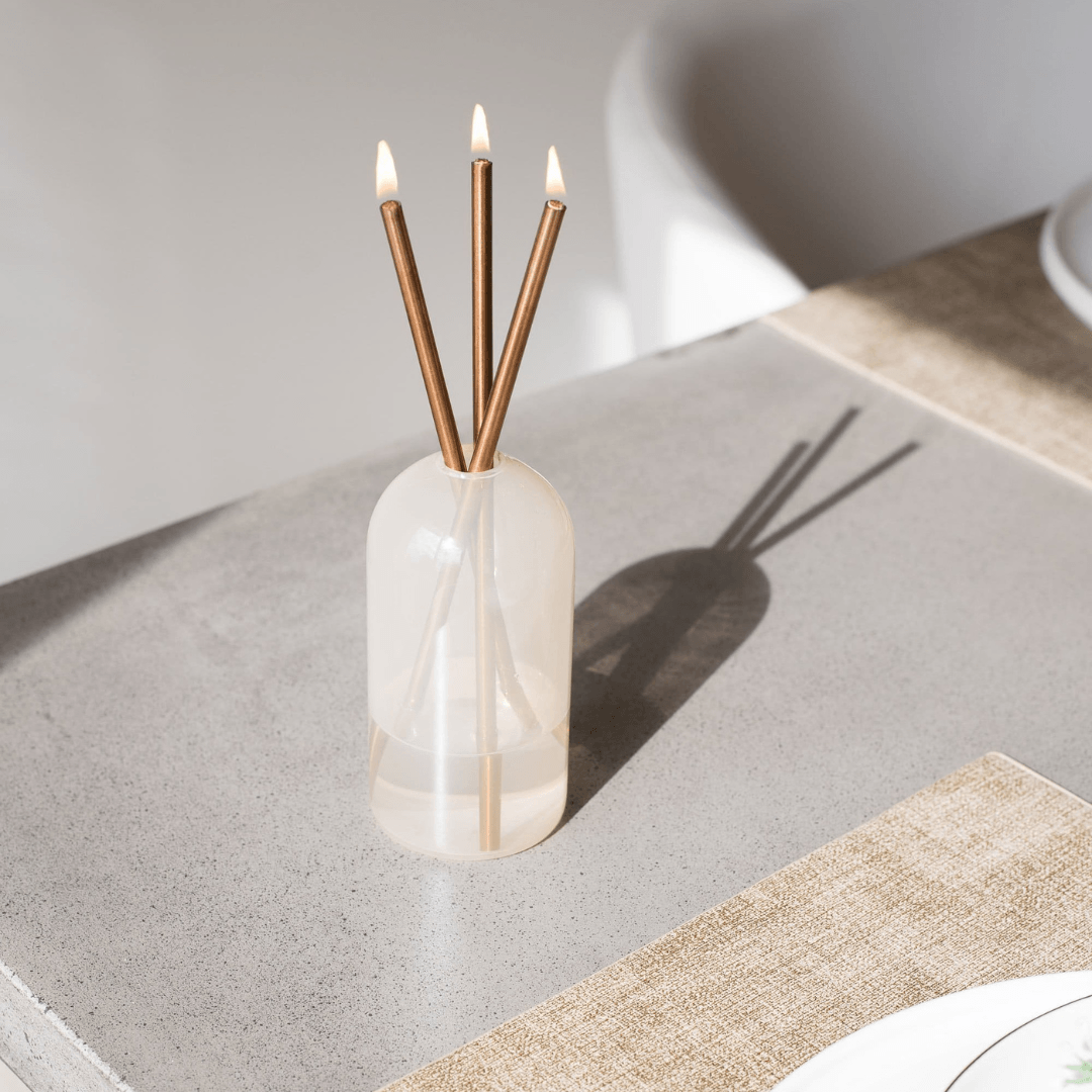 Candle - Everlasting Candle Co - Everlasting Candle Co Wylie Signature Set - Pampas Vase & Champagne Candle Sticks - The Gift Company