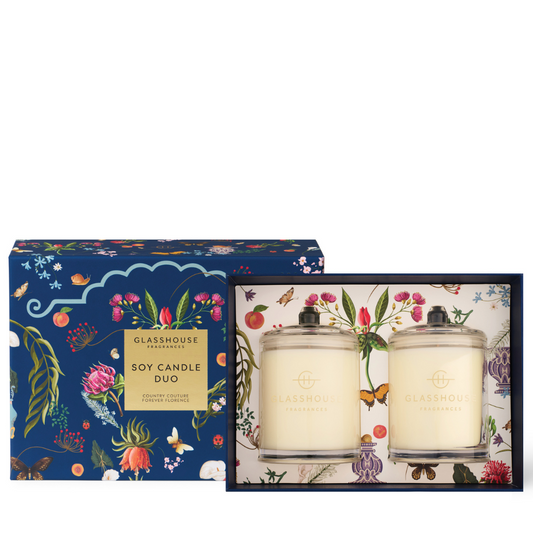 Candle Gift Set - Glasshouse - Glasshouse Fragrances Soy Candle Duo Country Couture & Forever Florence 200g x2 - The Gift Company