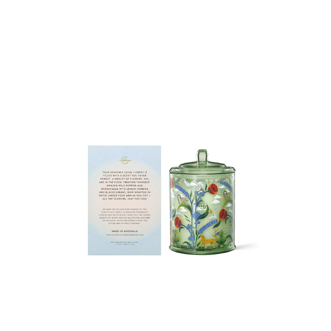 Candle - Glasshouse - Glasshouse Fragrances Flower Therapy Hydrangea & Wild Poppy Triple Scented Soy Candle 380g - The Gift Company