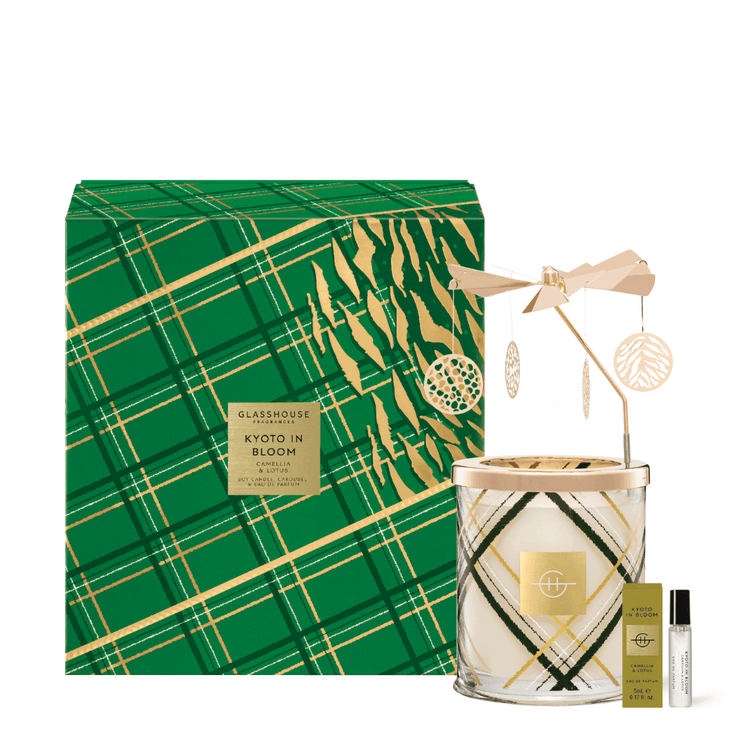 Candle - Glasshouse - Glasshouse Fragrances Kyoto In Bloom Spinning Carousel Candle 380g & Perfume 5mL - The Gift Company