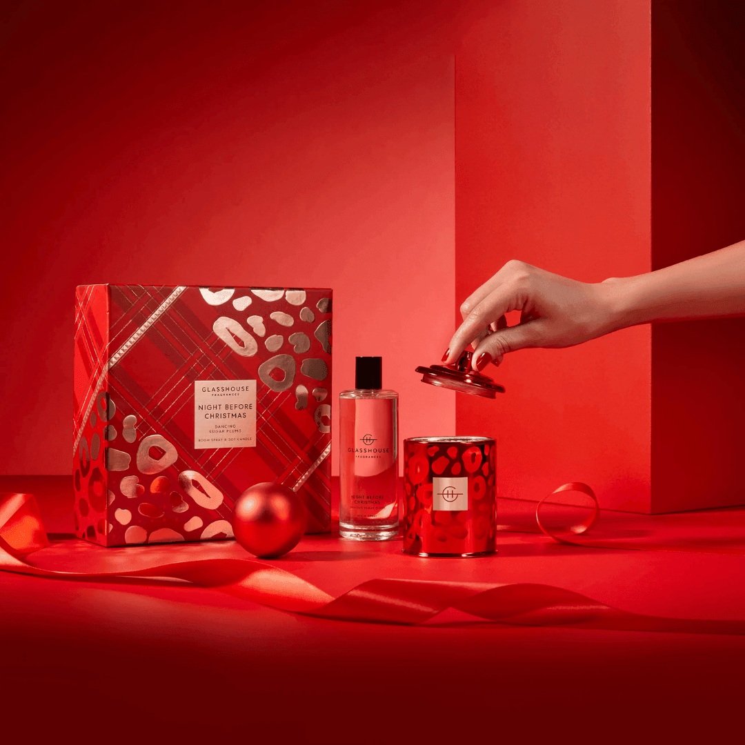 Candle - Glasshouse - Glasshouse Fragrances Night Before Christmas Candle & Room Spray Gift Set - The Gift Company