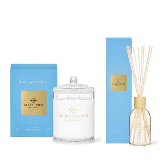 Candle - Glasshouse - Glasshouse Fragrances The Hamptons Candle 380g & Diffuser 250mL Bundle (worth $110) - The Gift Company