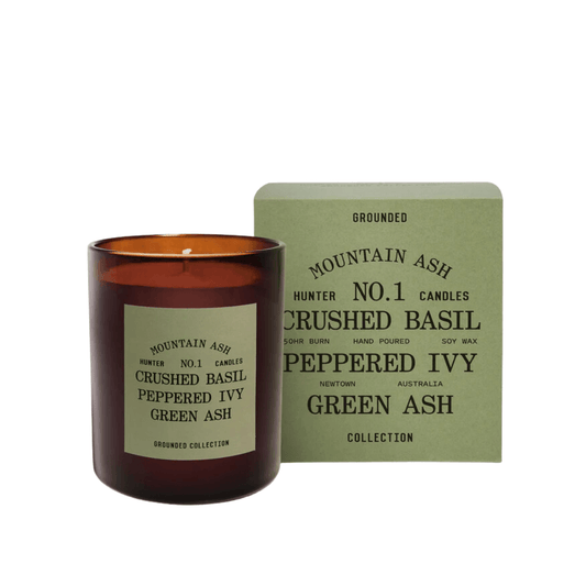 Candle - Hunter - Hunter No. 1 Crushed Basil, Peppered Ivy, Green Ash Soy Candle Mountain Ash - The Gift Company