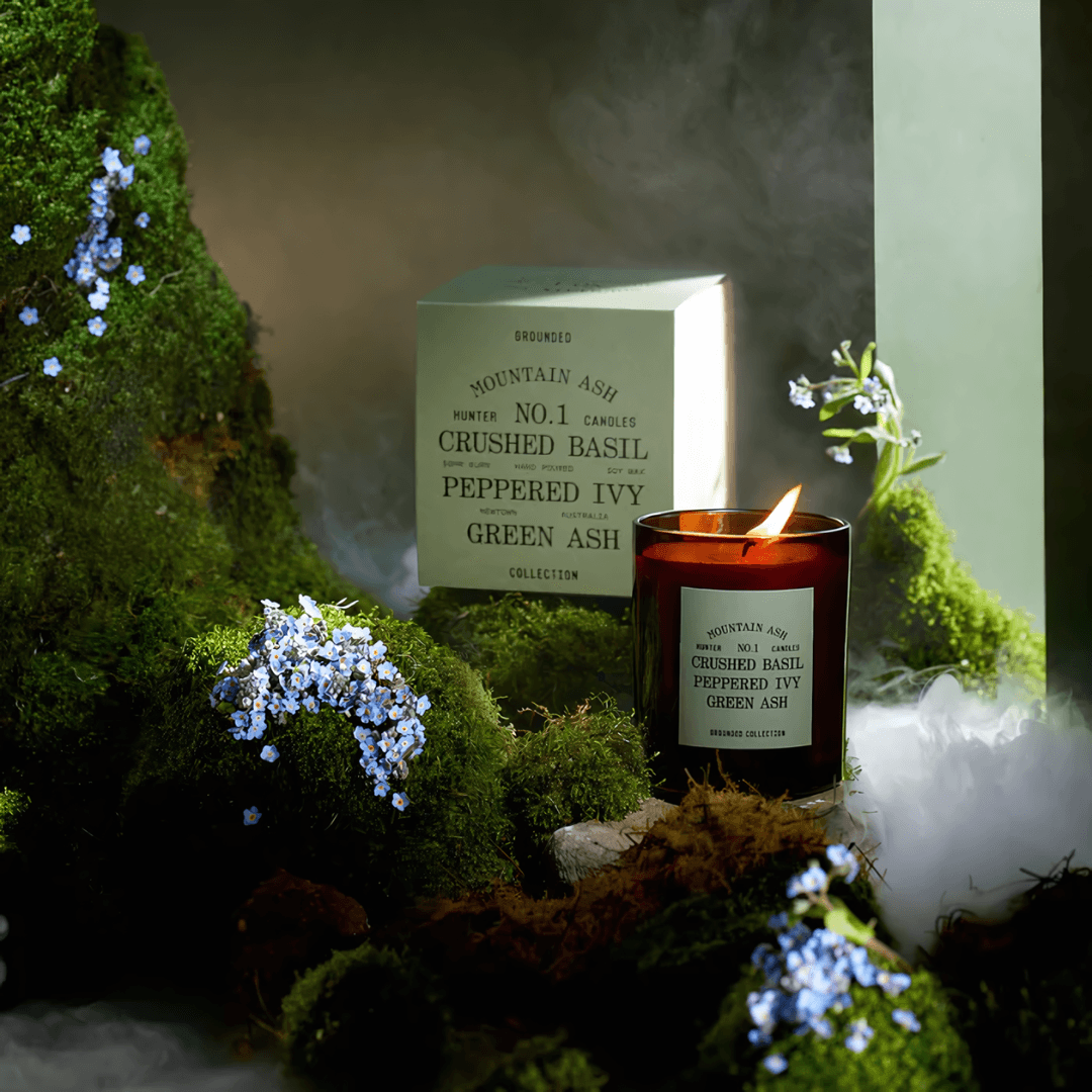 Candle - Hunter - Hunter No. 1 Crushed Basil, Peppered Ivy, Green Ash Soy Candle Mountain Ash - The Gift Company
