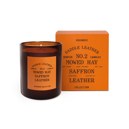 Candle - Hunter - Hunter No. 2 Mowed Hay, Saffron, Leather Soy Candle Saddle Leather - The Gift Company