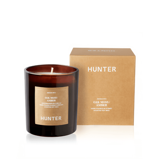 Candle - Hunter - Hunter Oak Moss, Amber Soy Candle Angus - The Gift Company