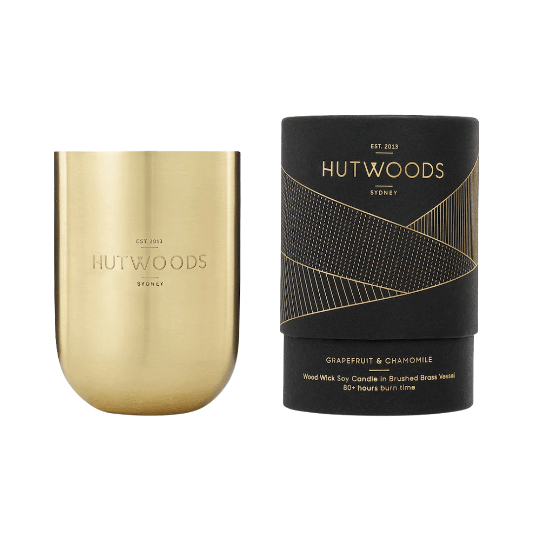 Candle - Hutwoods - Grapefruit & Chamomile Brushed Brass Vessel - The Gift Company