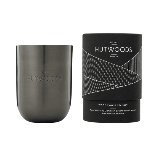 Candle - Hutwoods - Wood Sage & Sea Salt Brushed Black Vessel - The Gift Company