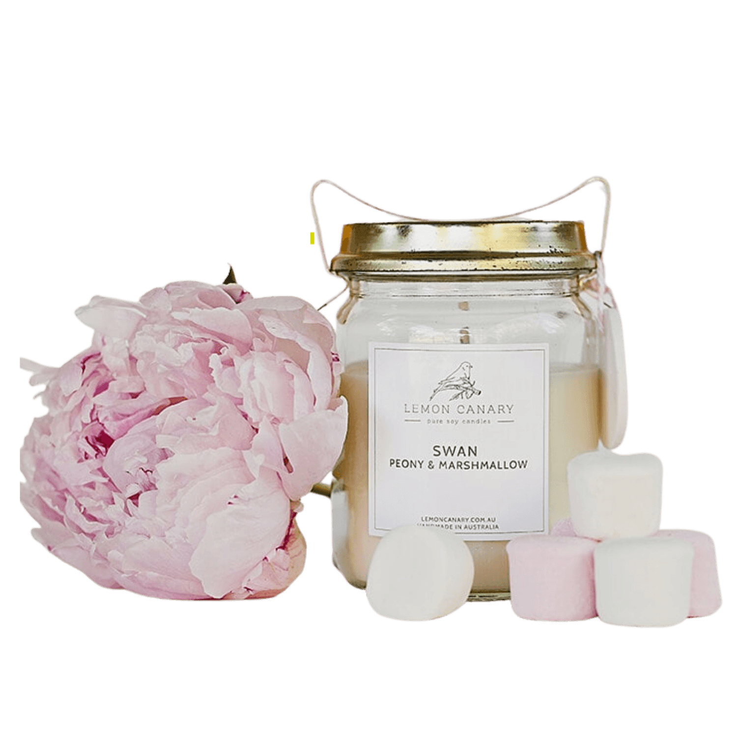 Candle - Lemon Canary - Swan, Peony & Marshmallow | Vintage Jar | 350mL - The Gift Company