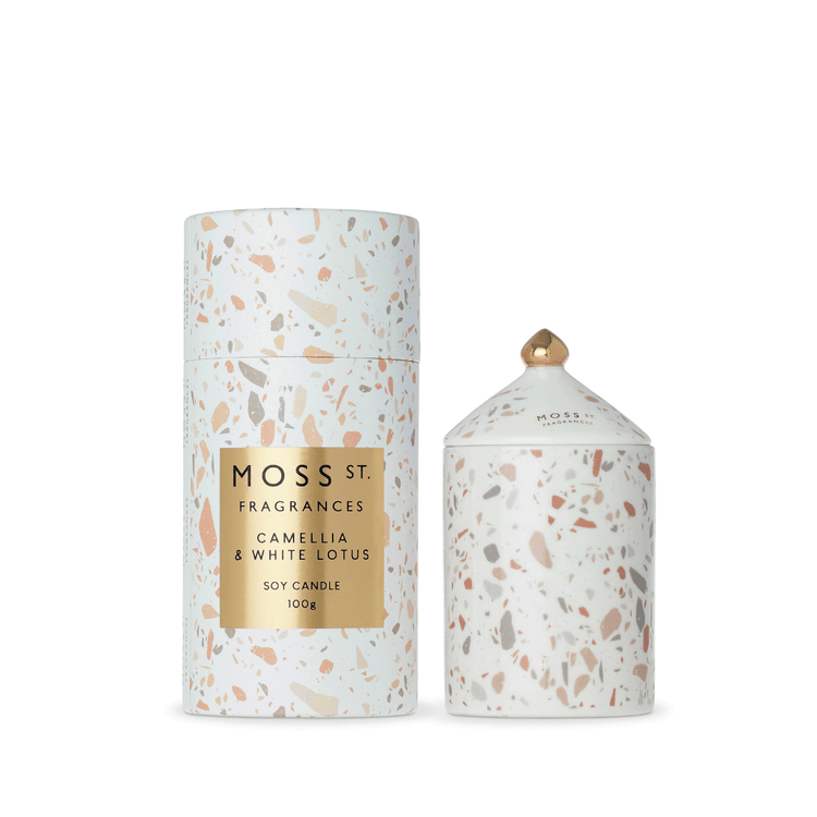 Candle - Moss St Ceramics - MOSS ST Ceramics Camellia & White Lotus Soy Candle 100g - The Gift Company