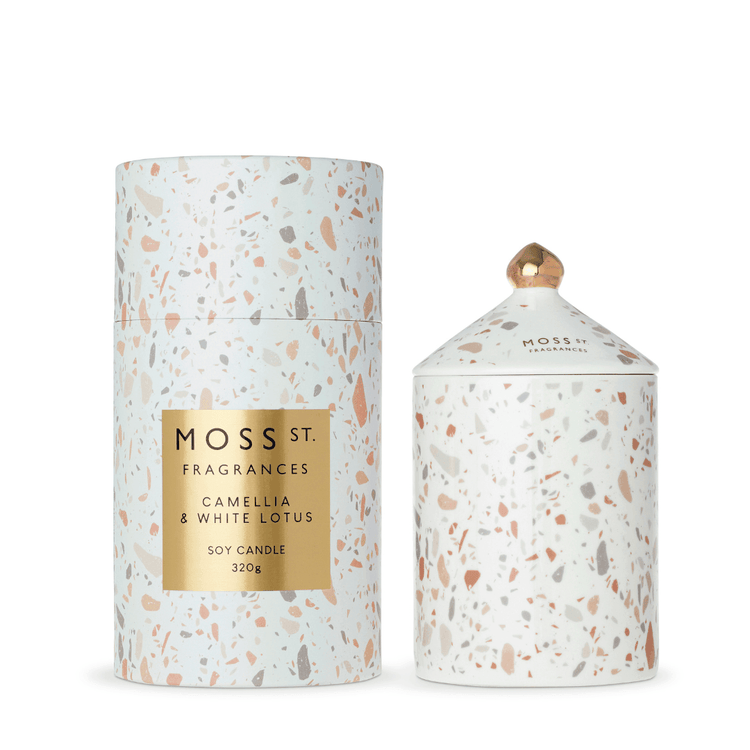 Candle - Moss St Ceramics - MOSS ST Ceramics Camellia & White Lotus Soy Candle 320g - The Gift Company