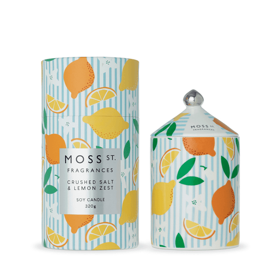 Candle - Moss St Ceramics - MOSS ST Ceramics Crushed Salt & Lemon Zest Soy Candle 320g - The Gift Company