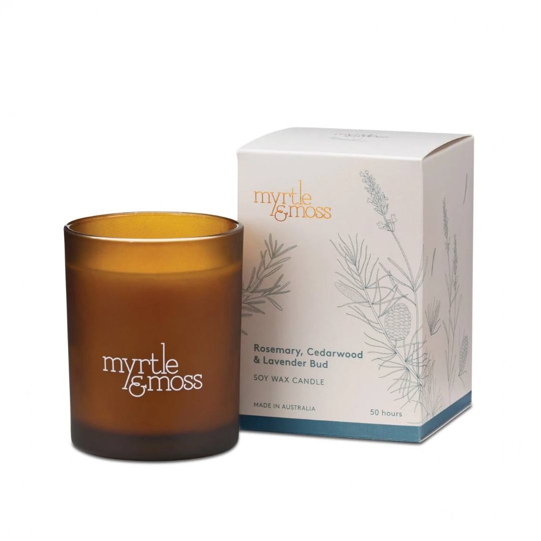 Candle - Myrtle & Moss - Myrtle & Moss Soy Wax Candle Rosemary, Cedarwood & Lavender Bud (50 Hours) - The Gift Company