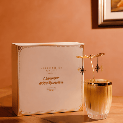 Candle - Peppermint Grove - Peppermint Grove Champagne & Red Raspberries Candle & Carousel Gift Set - The Gift Company